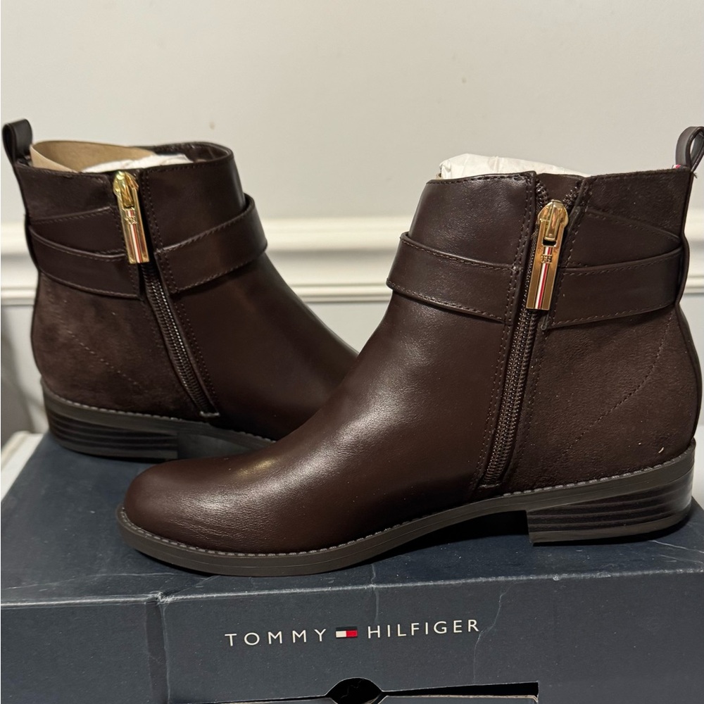Tommy Hilfiger Brown Ankle Boots with Side Zipper